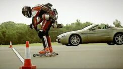 Aston Martin V8 Vantage vs Jet Powered Rollerskates